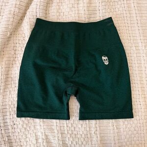 Dark Forest Green Biker Shorts with Skull Logo